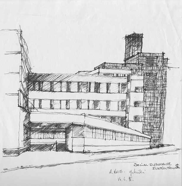 National Pensions Institut, Alvar Aalto, Helsinki, Finlande, 1996, Encre sur papier